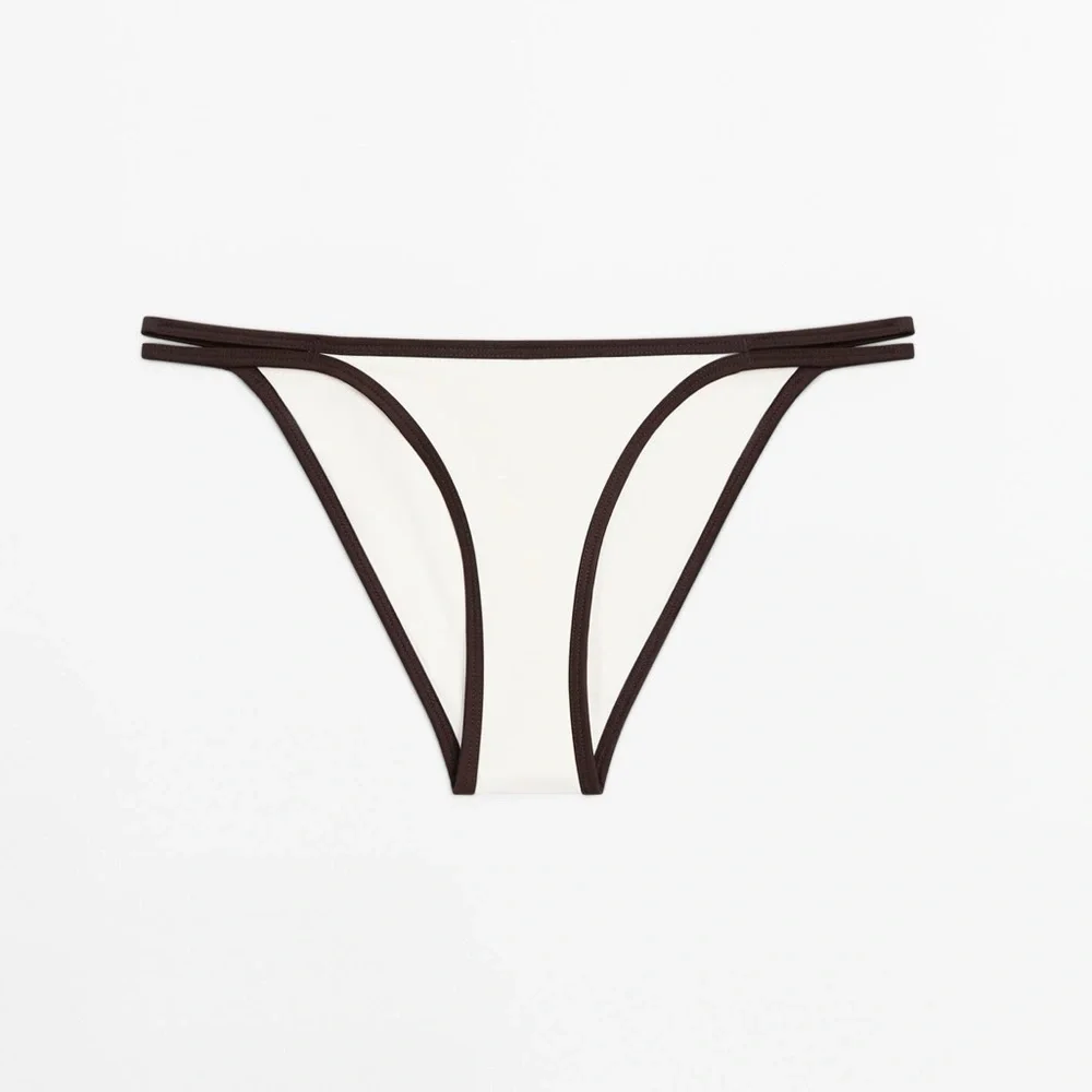 NWOT. Massimo Dutti White Contrast Double Strap Bikini Bottoms. Size M.